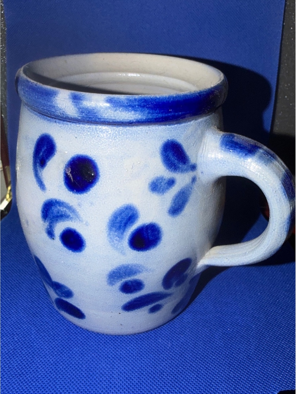 Blue and white ceramic mug